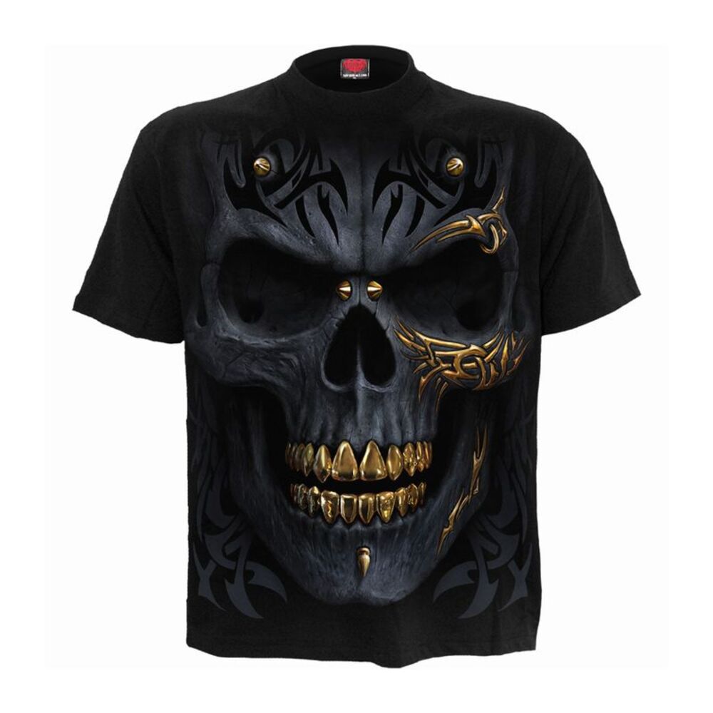 Spiral Direct Unisex Adult Black Gold Back Print T-Shirt / Black